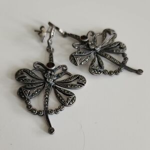 Silver Filigree Dragonfly Dangle Earrings